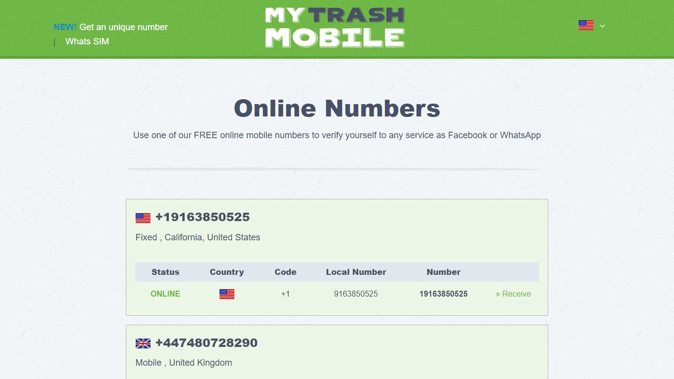 FREE mobile numbers to receive text messages online - myTrashMobile