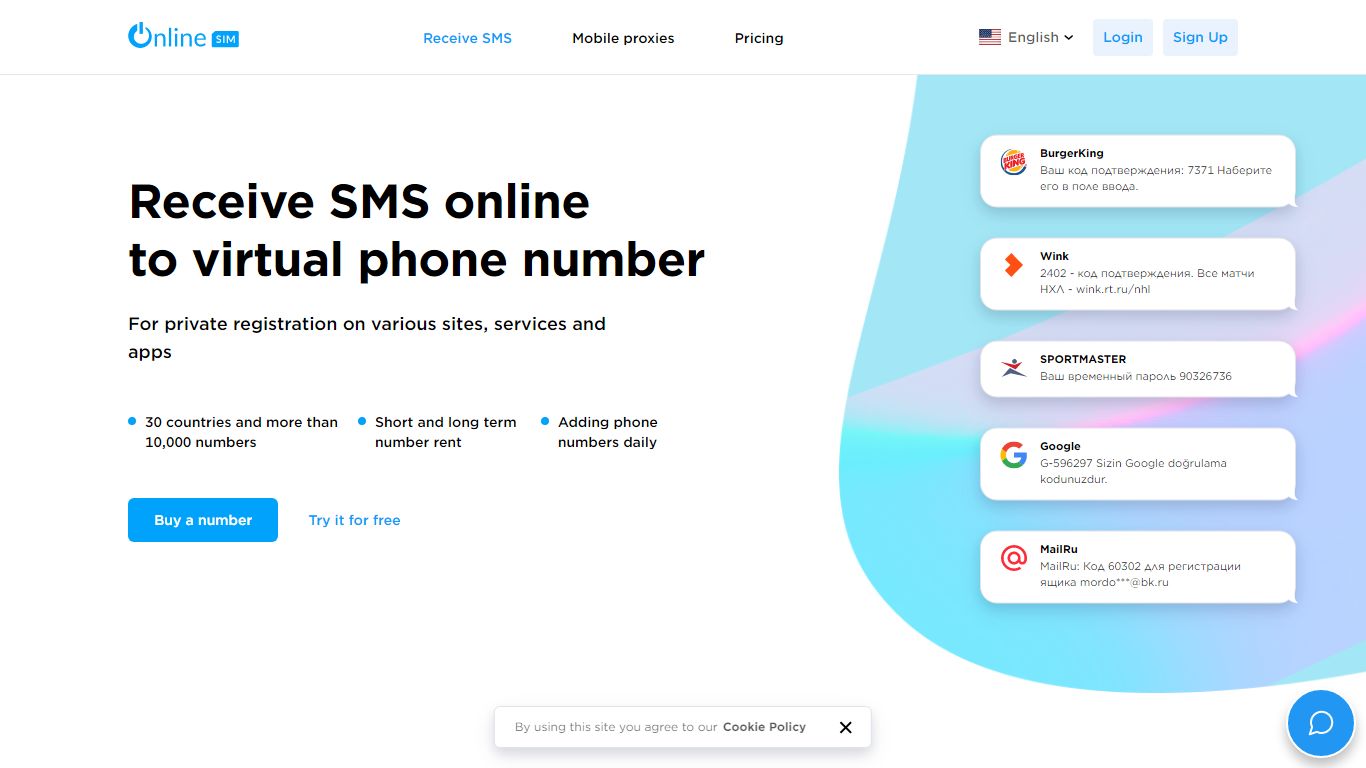 Onlinesim - online phone service for receiving virtual SMS to virtual SIM